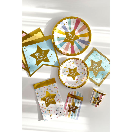 Eid Mubarak Tableware & Decor Bundle - Sprinkles & Stripes (+90 pieces)