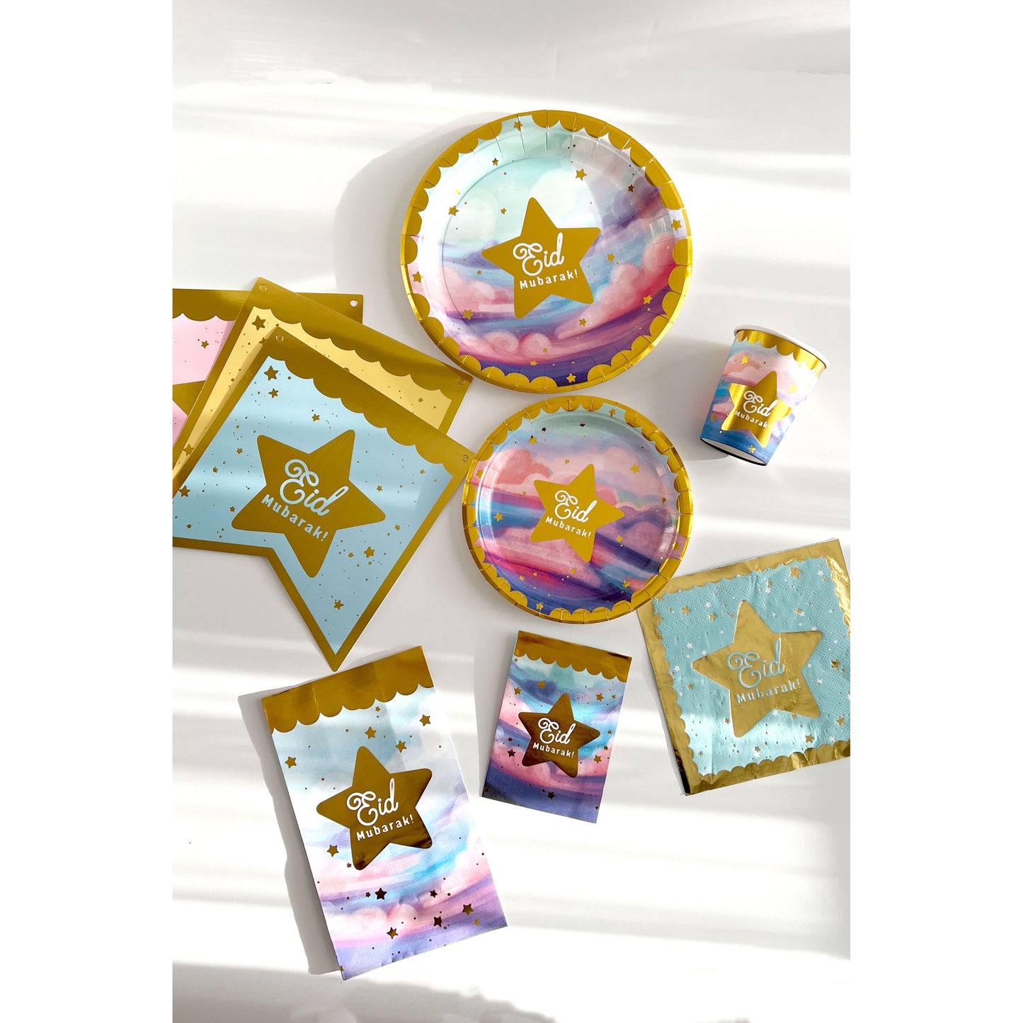Eid Mubarak Tableware & Decor Bundle - Clouds (+90 pieces)