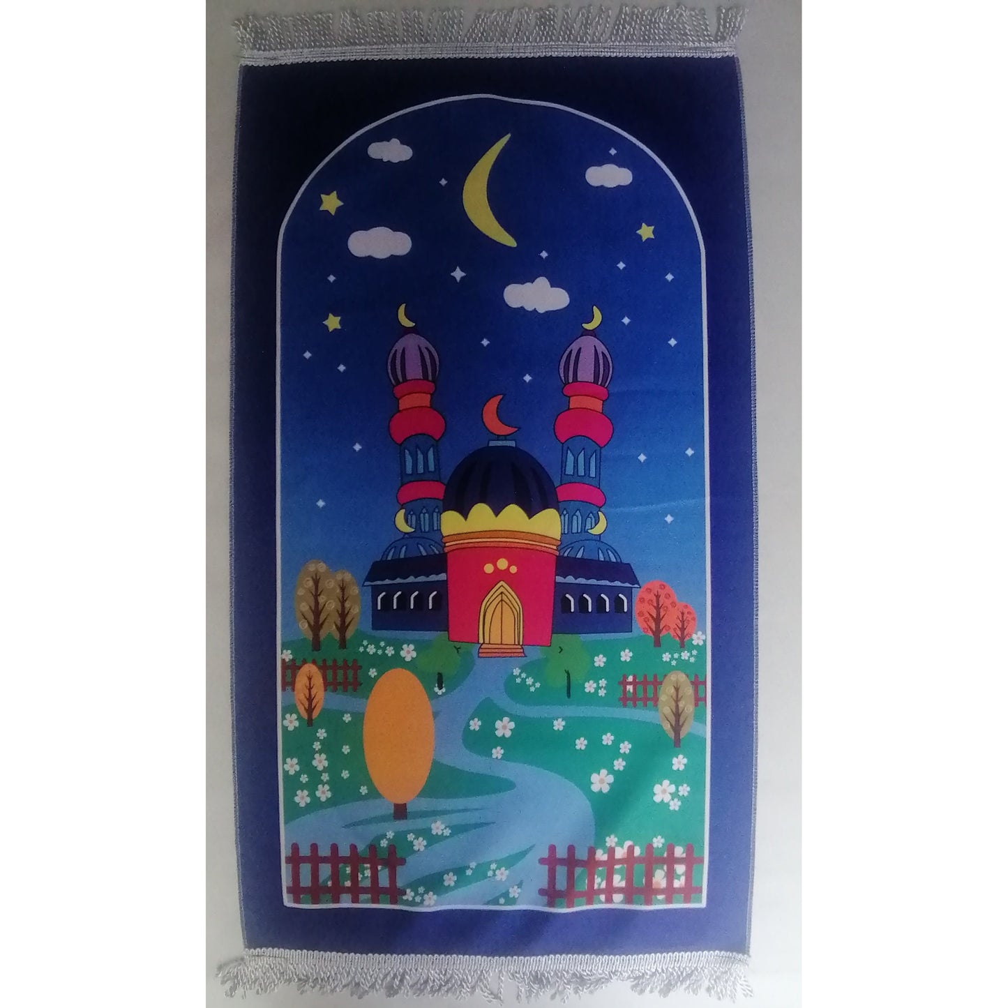 Kids Prayer Mat - Moonlight Masjid (Dark Blue Border)