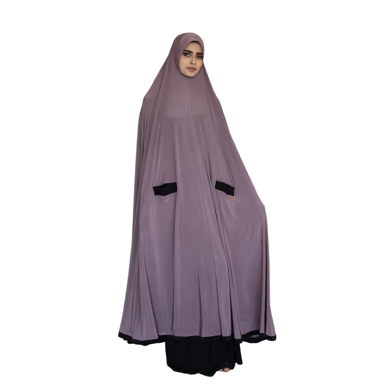 Pocket Burqa - Long Length - Full Mauve With Black