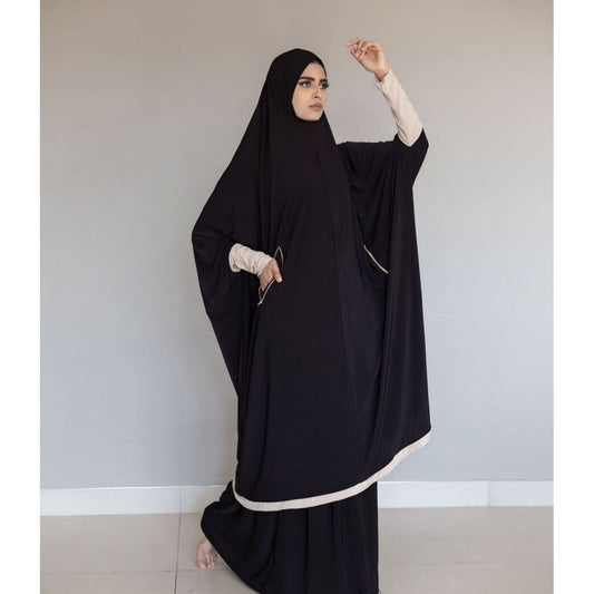 The Travel Burqa With Zip Pockets & Sleeves - Knee Length: Black with Nude
