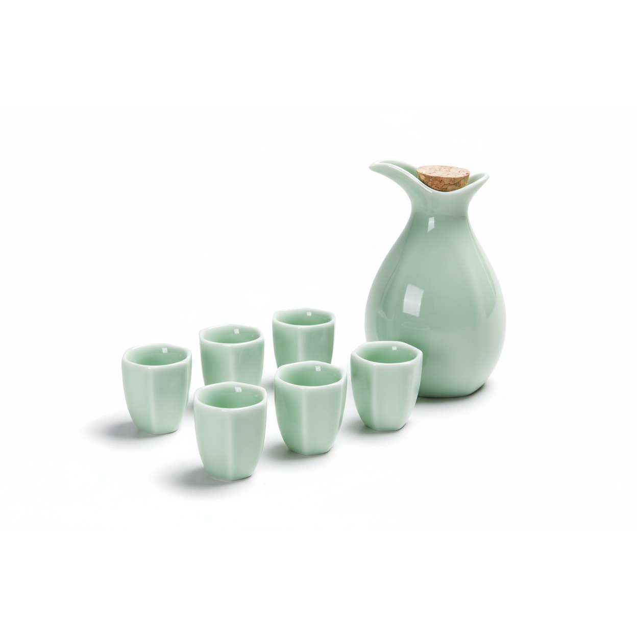 Zam Zam Ceramic Set - Jug & 6 Cups with Wooden Holder: Mint