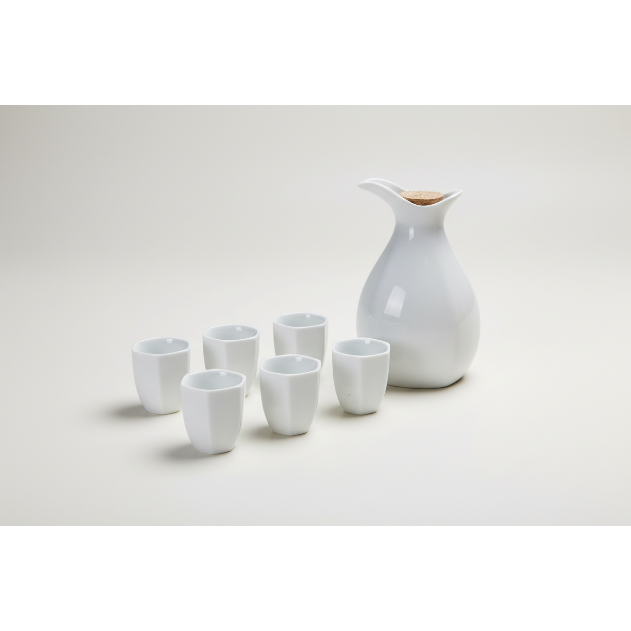 Zam Zam Ceramic Set - Jug & 6 Cups with Wooden Holder: White