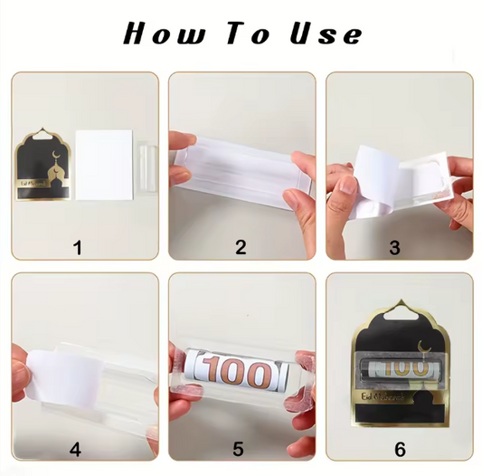 Eid Mubarak Money Holder - White & Gold (Pack of 5)