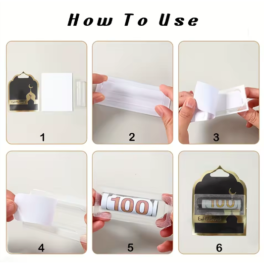 Eid Mubarak Money Holder - White & Gold (Pack of 5)