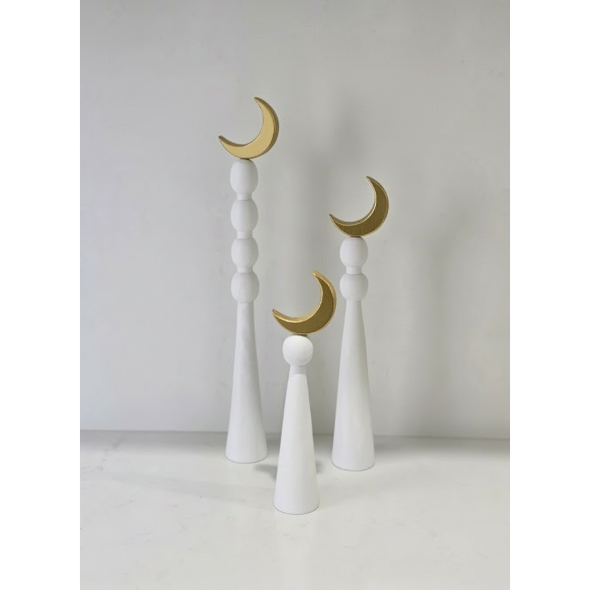 Crescent Moon Wooden Stands - Cream & Gold (Set of 3)