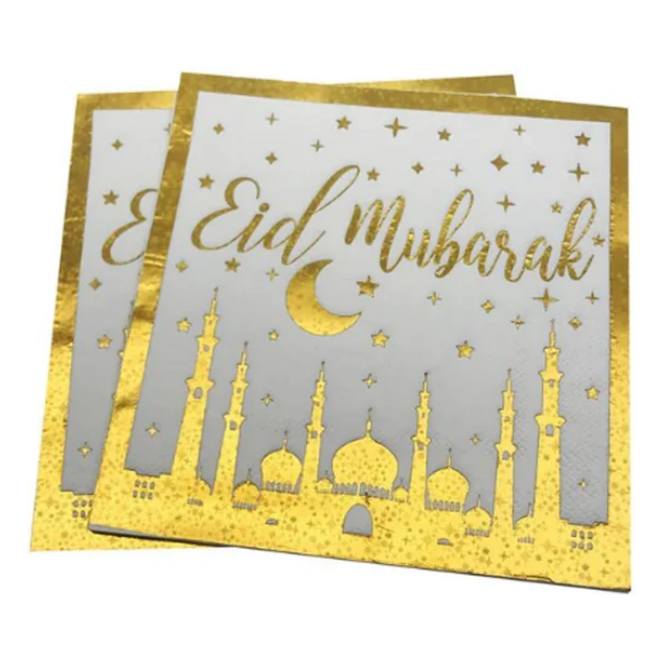 Eid Mubarak Serviettes - Gold (Pack of 20)