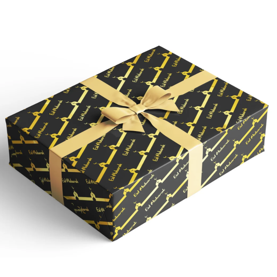 Eid Mubarak Wrapping Paper - Black & Gold Mosque (1 sheet)