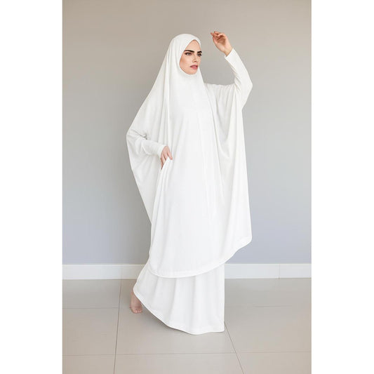 White Travel Burqa With Zip Pockets & Sleeves