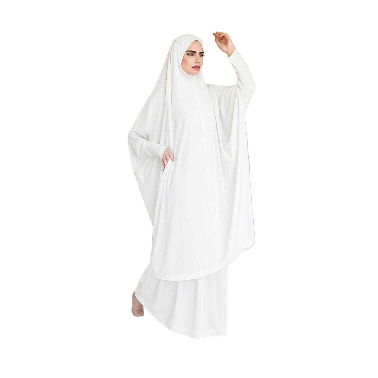 White Travel Burqa With Zip Pockets & Sleeves