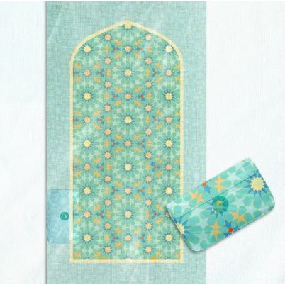 Travel Prayer Mat for Kids - Green Arabesque