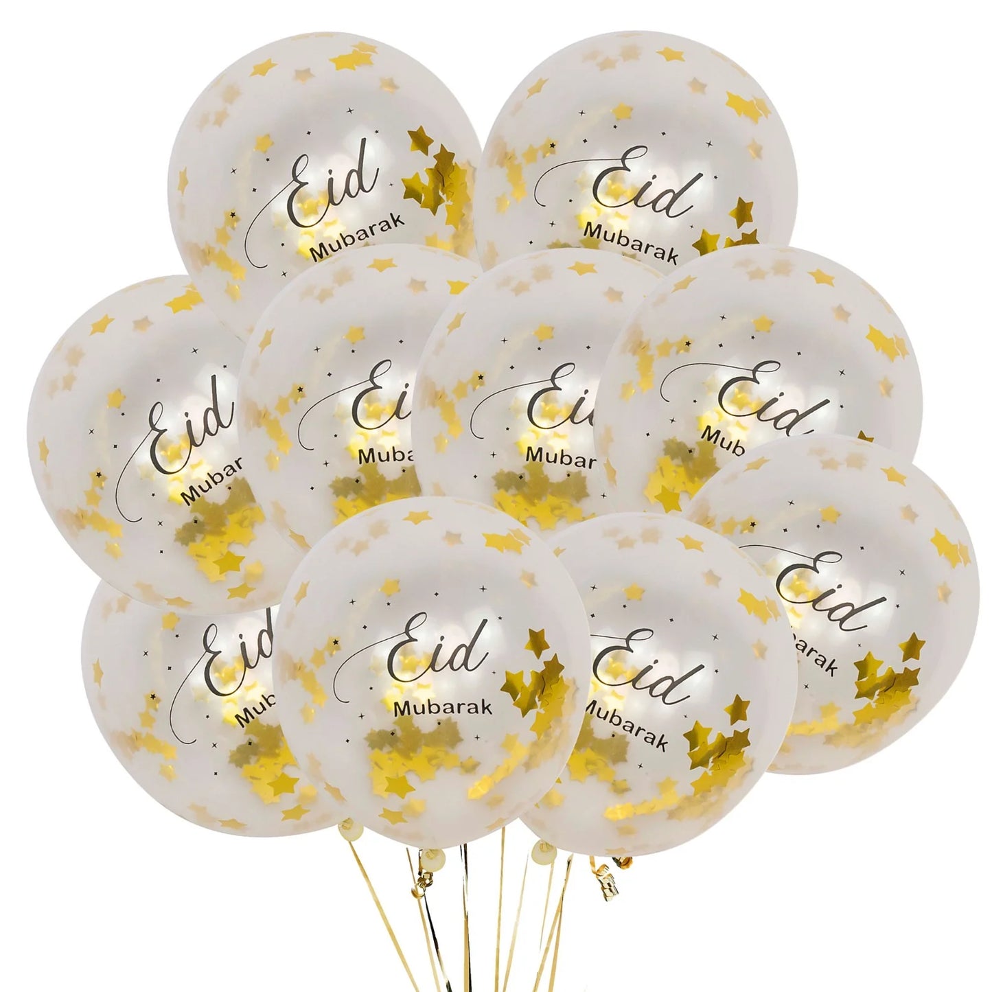 Eid Mubarak Balloons - Gold Star Confetti (Pack of 10)