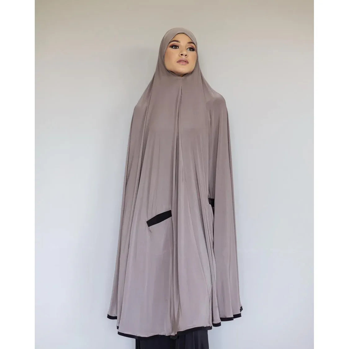 Pocket Burqa - Knee Length - Full Nude With Black