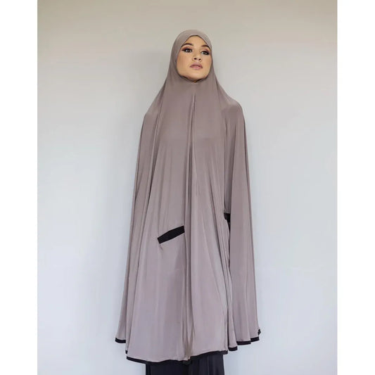 Pocket Burqa - Knee Length - Full Nude With Black