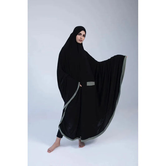 Pocket Burqa - Long Length - Full Black & Olive