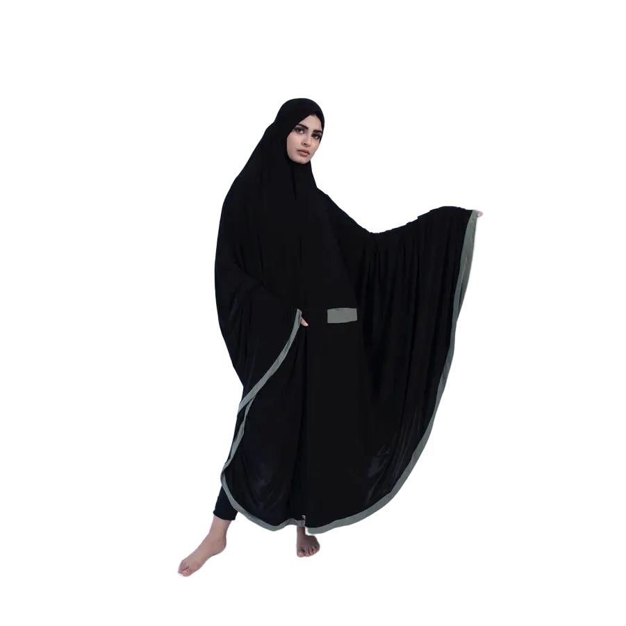 Pocket Burqa - Long Length - Full Black & Olive