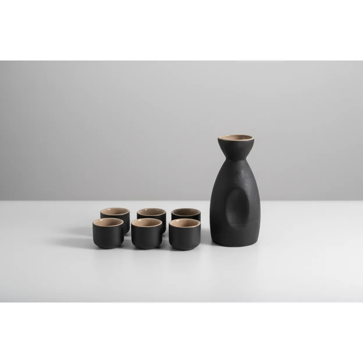 Zam Zam Ceramic Set - Jug & 6 Cups with Wooden Holder: Black