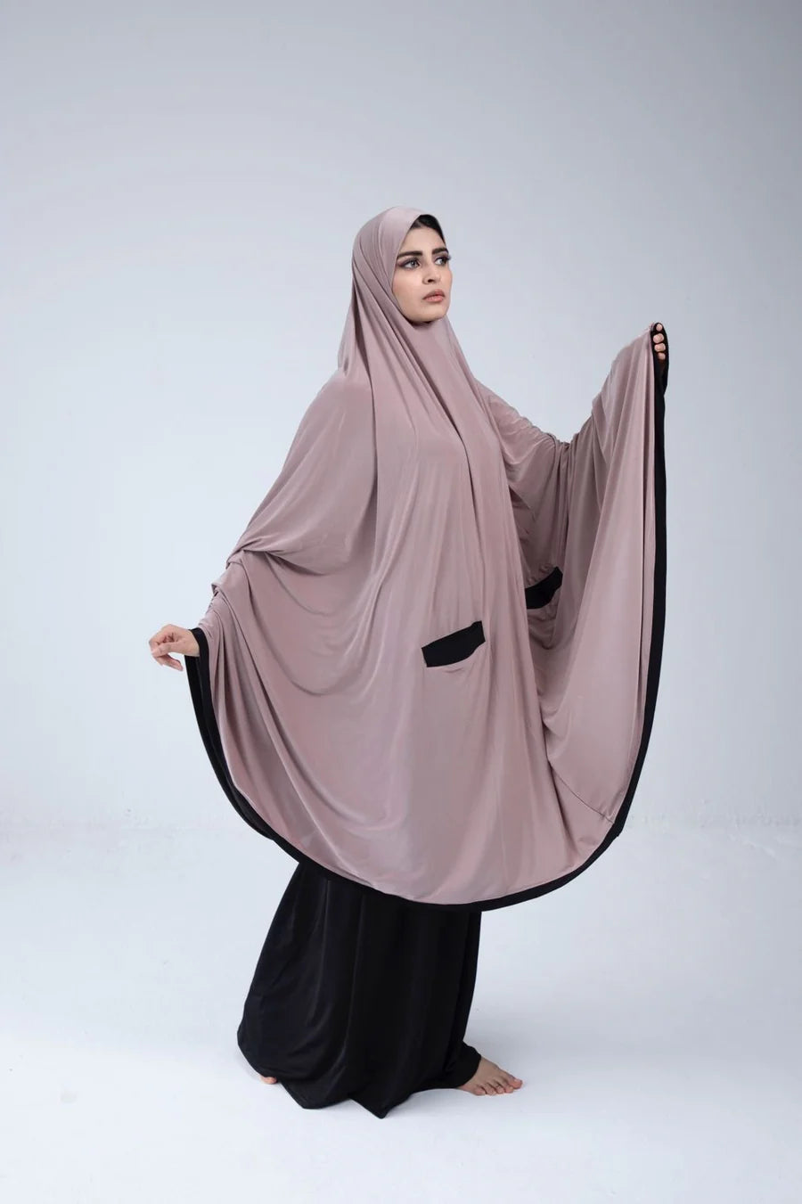 Pocket Burqa - Knee Length - Full Nude With Black