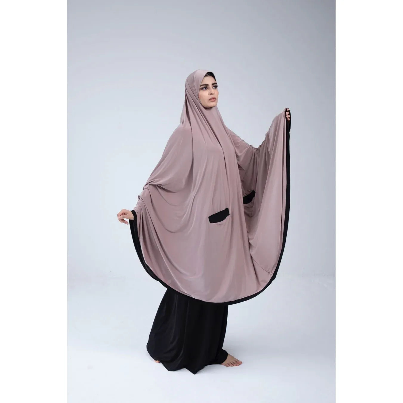 Pocket Burqa - Knee Length - Full Nude With Black