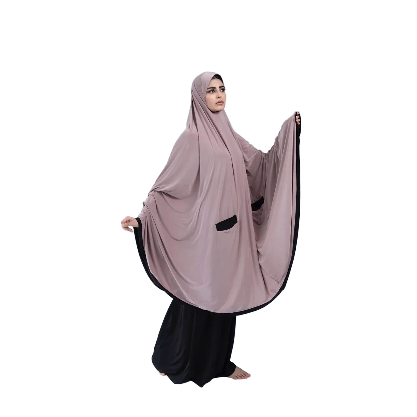 Pocket Burqa - Knee Length - Full Nude With Black