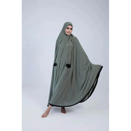 Pocket Burqa - Long Length - Full Olive with Black