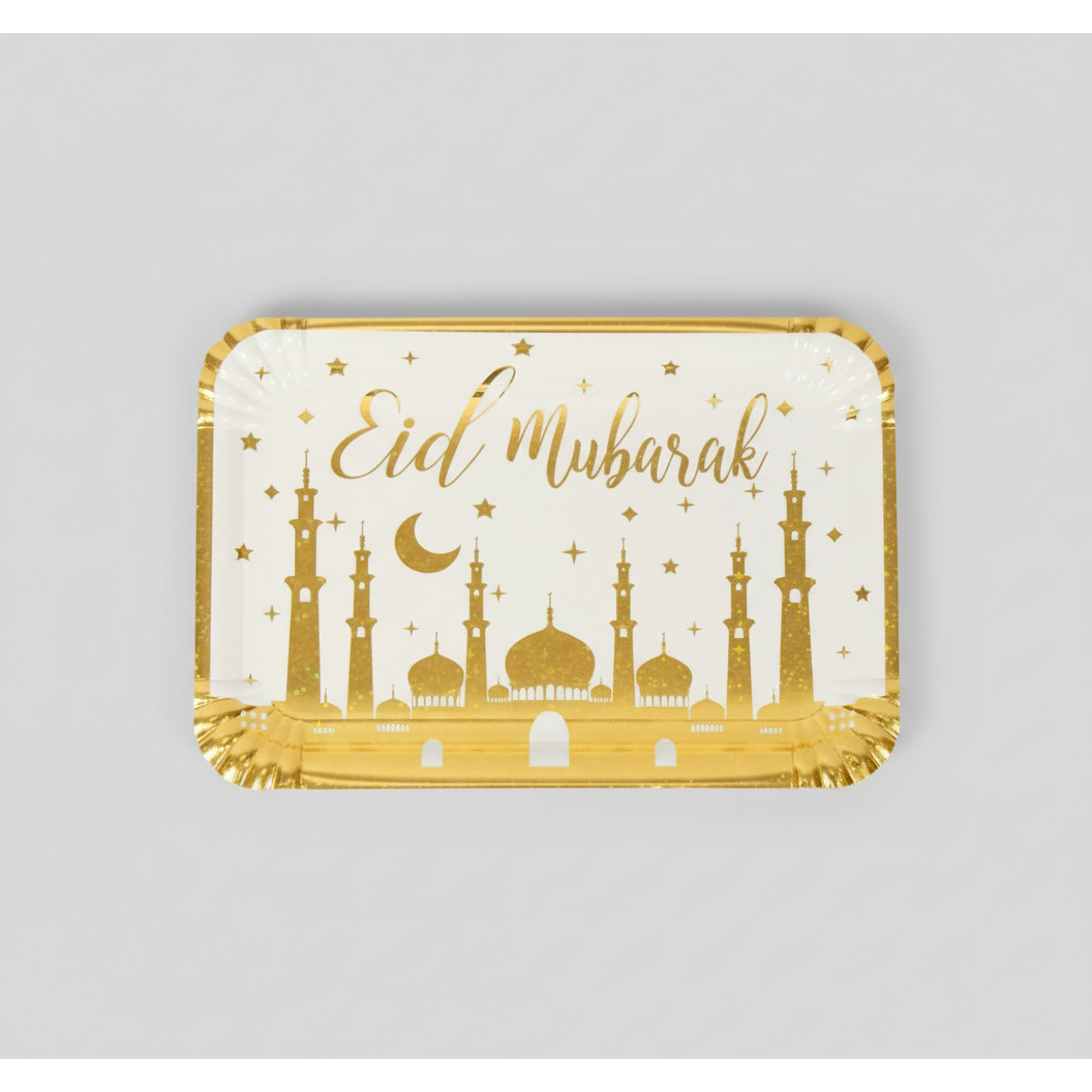 Eid Mubarak Plates - Glittery Gold (Pack of 5)