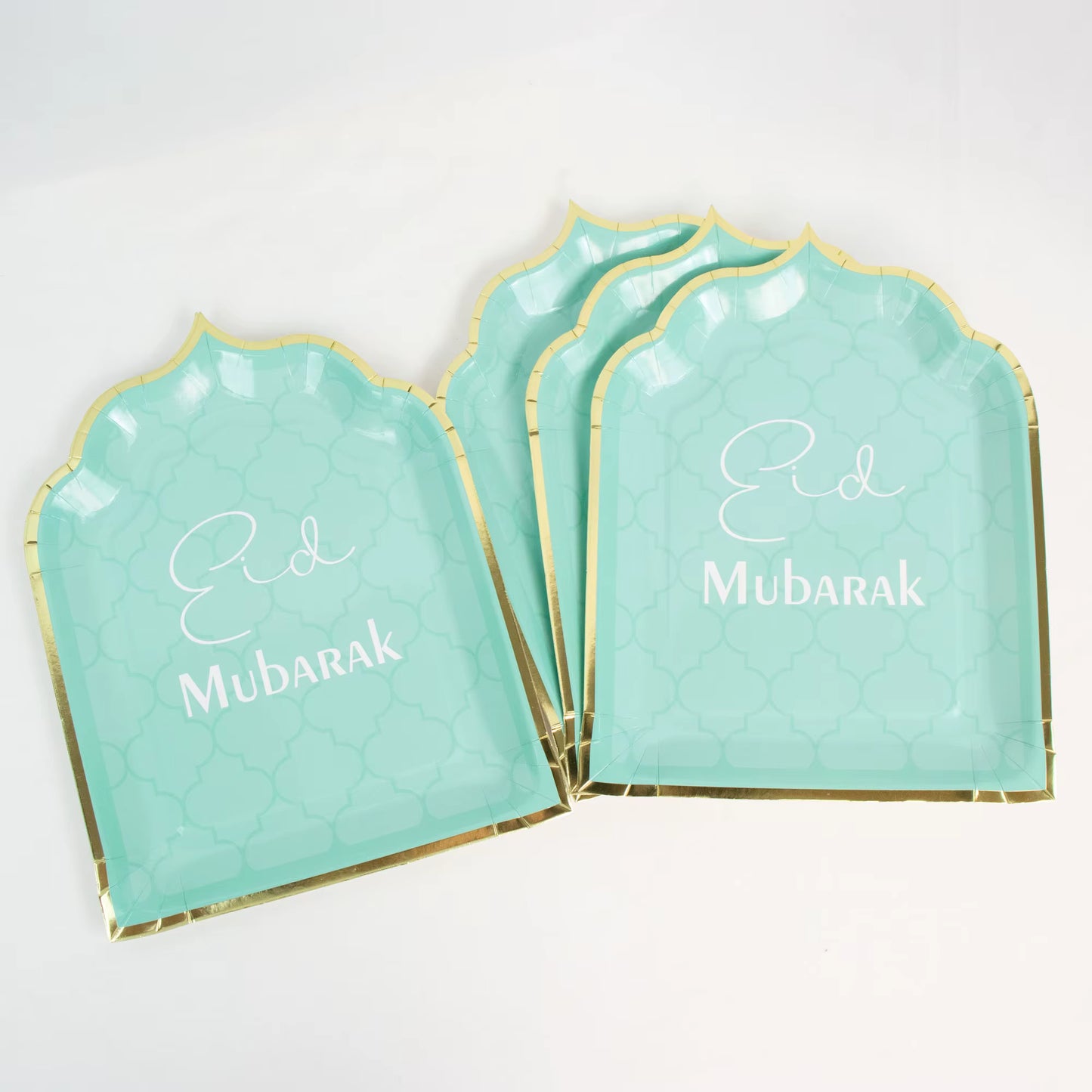 Eid Mubarak Plates - Aqua & Gold (Pack of 10)