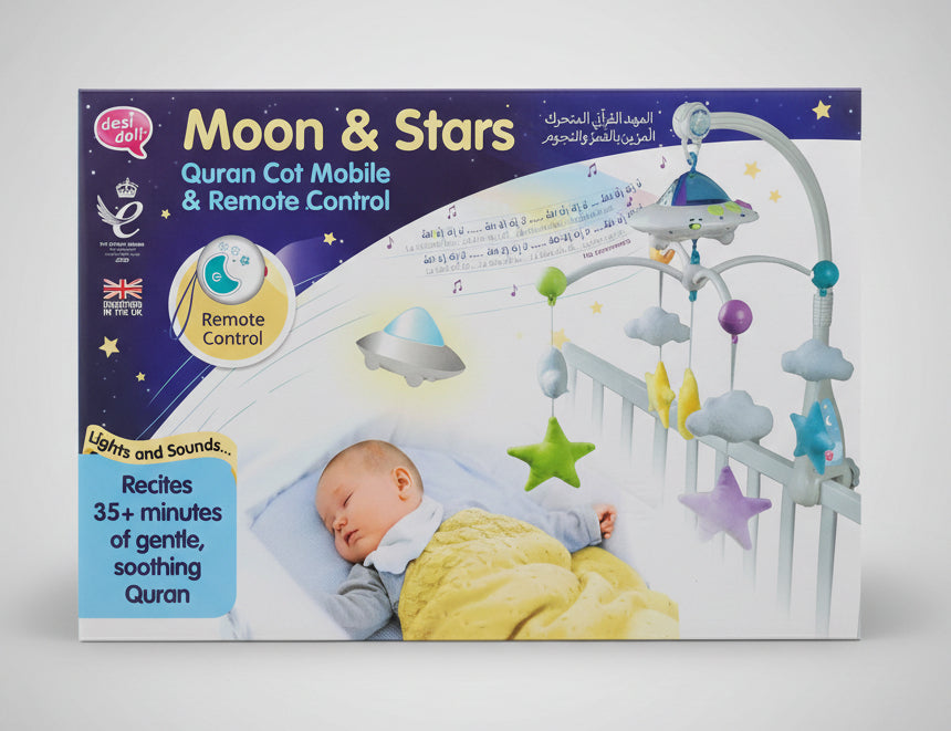 Moon & Stars Islamic Quran Cot Mobile with Light Projection