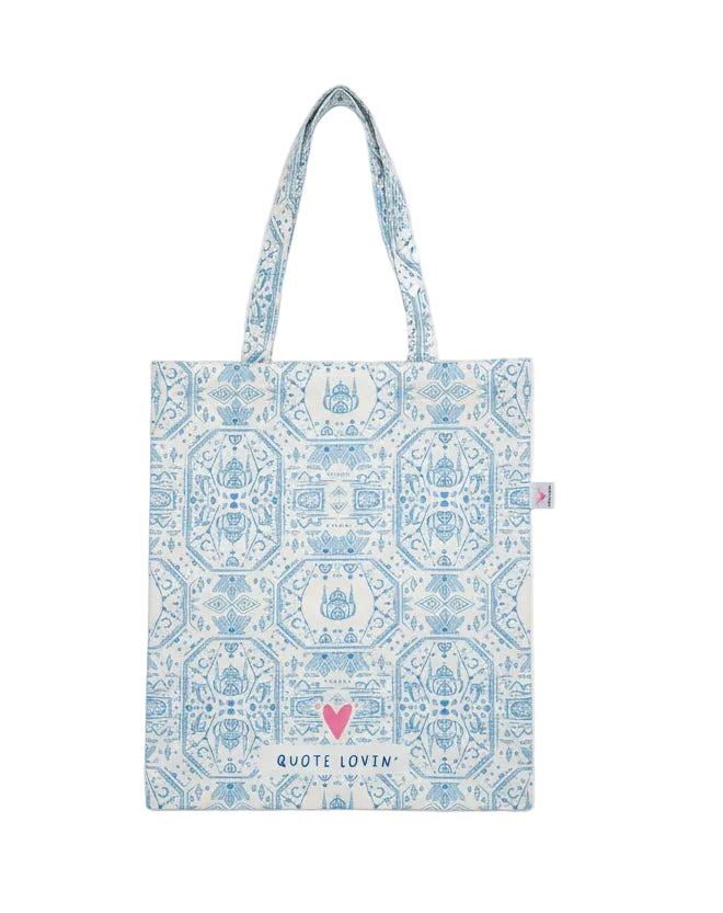 Tote Bag: White & Blue Intricate Print