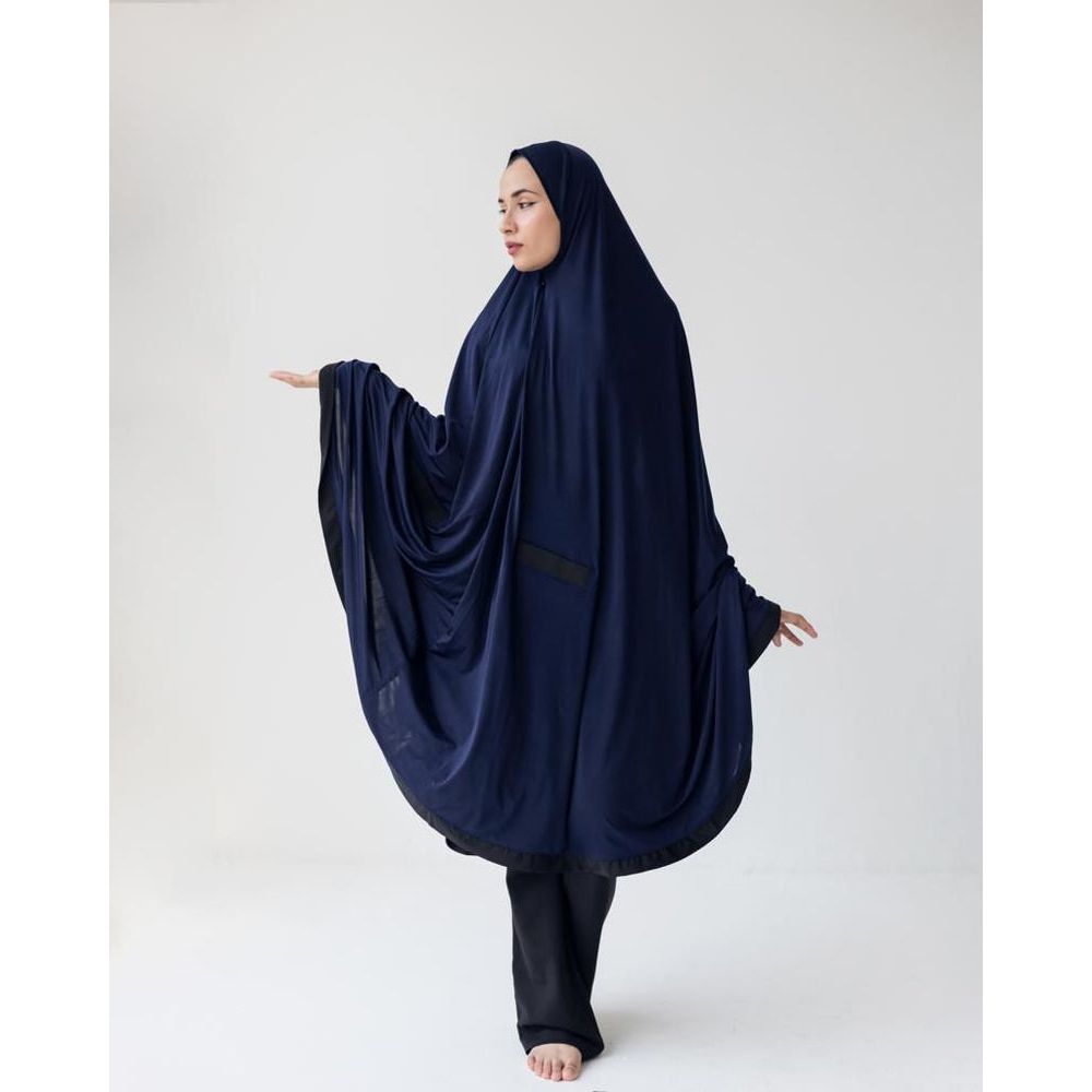 Pocket Burqa - Knee Length - Full Navy With Black