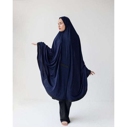 Pocket Burqa - Knee Length - Full Navy With Black