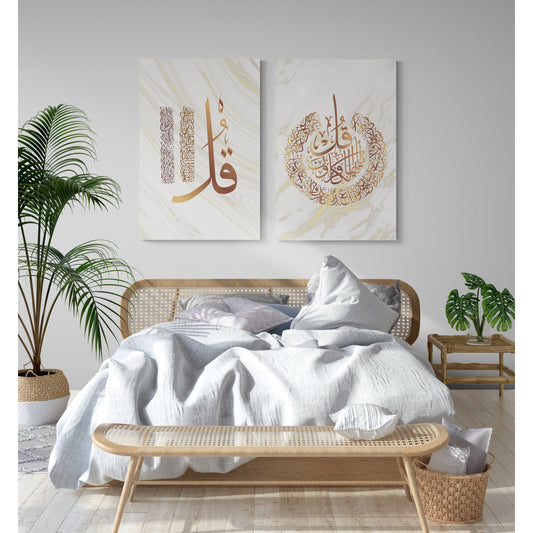 Three Quls Canvas Set: Metallic & White Marble
