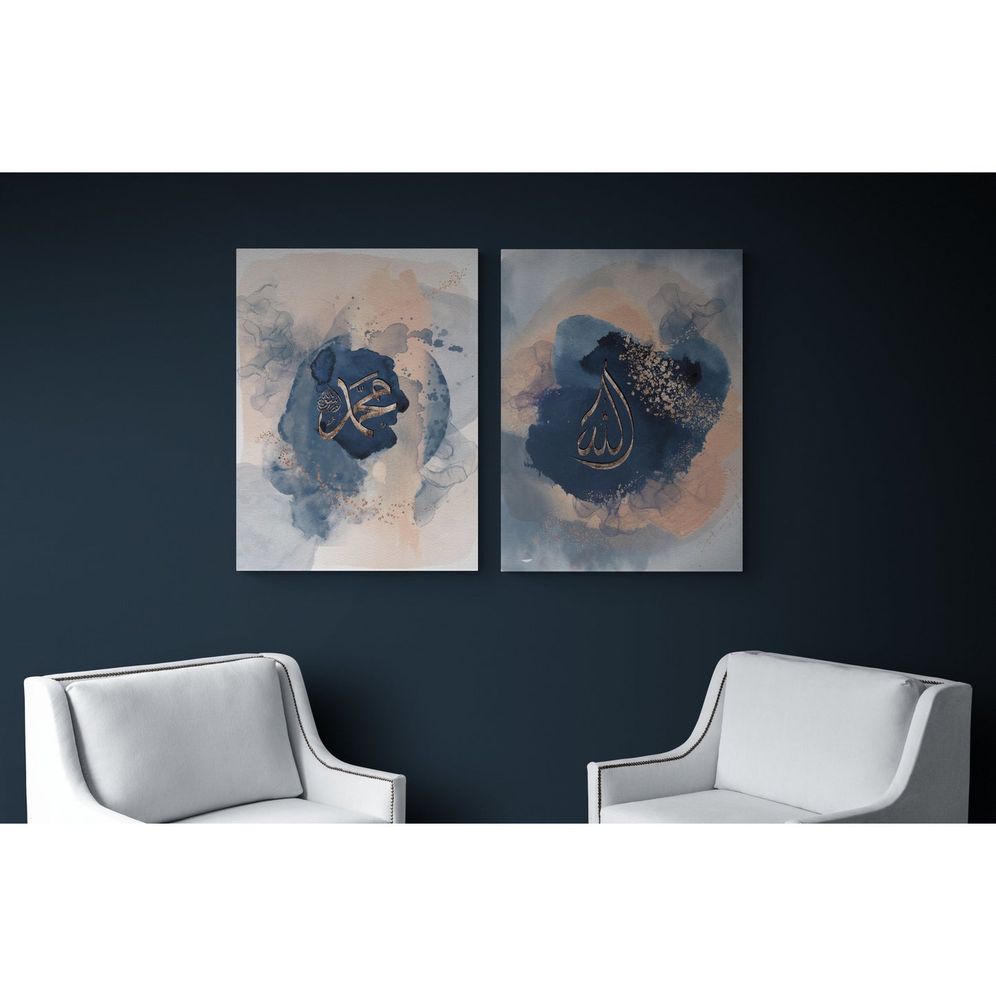 Allah & Muhammed (SAW) Canvas: Blushing Blues