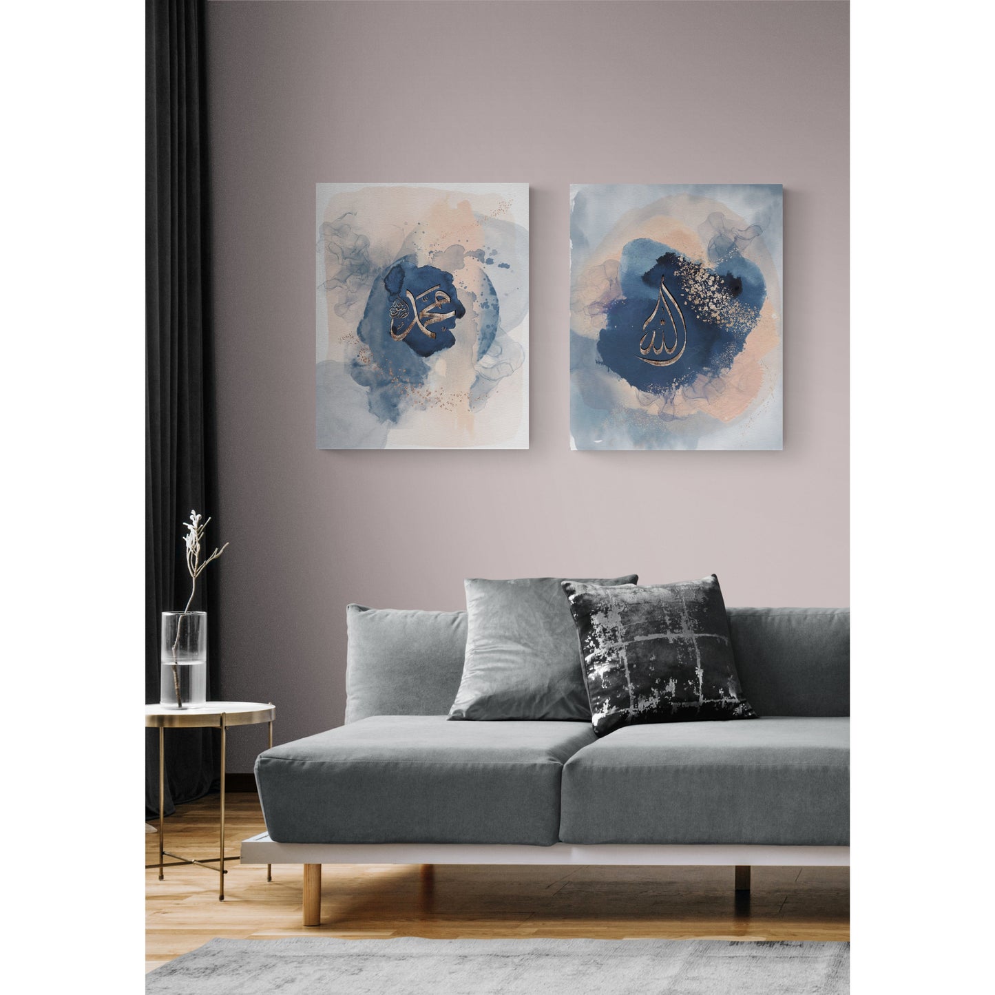 Allah & Muhammed (SAW) Canvas: Blushing Blues