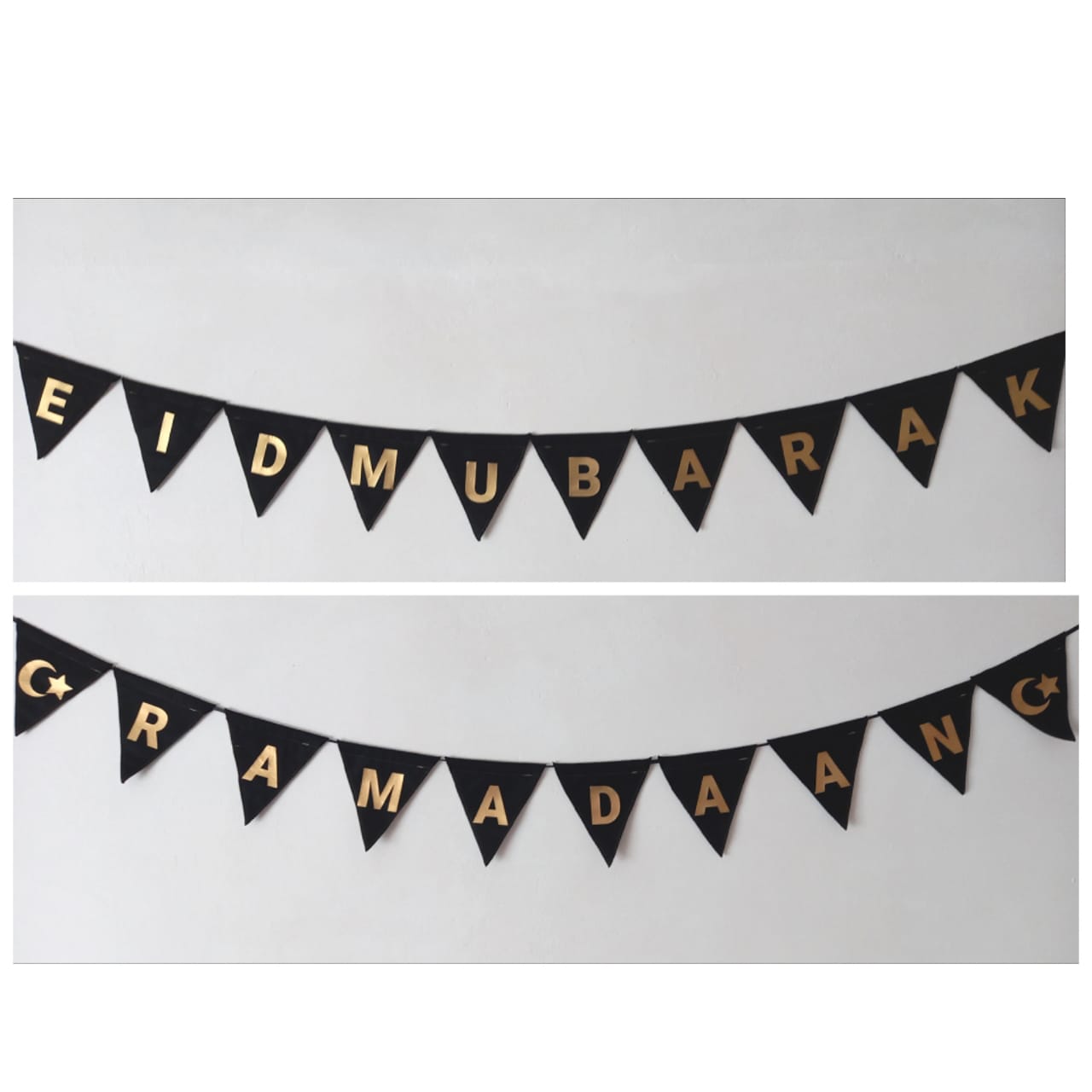 Handmade Ramadaan & Eid Felt Bunting - Black & Gold (Double Sided)
