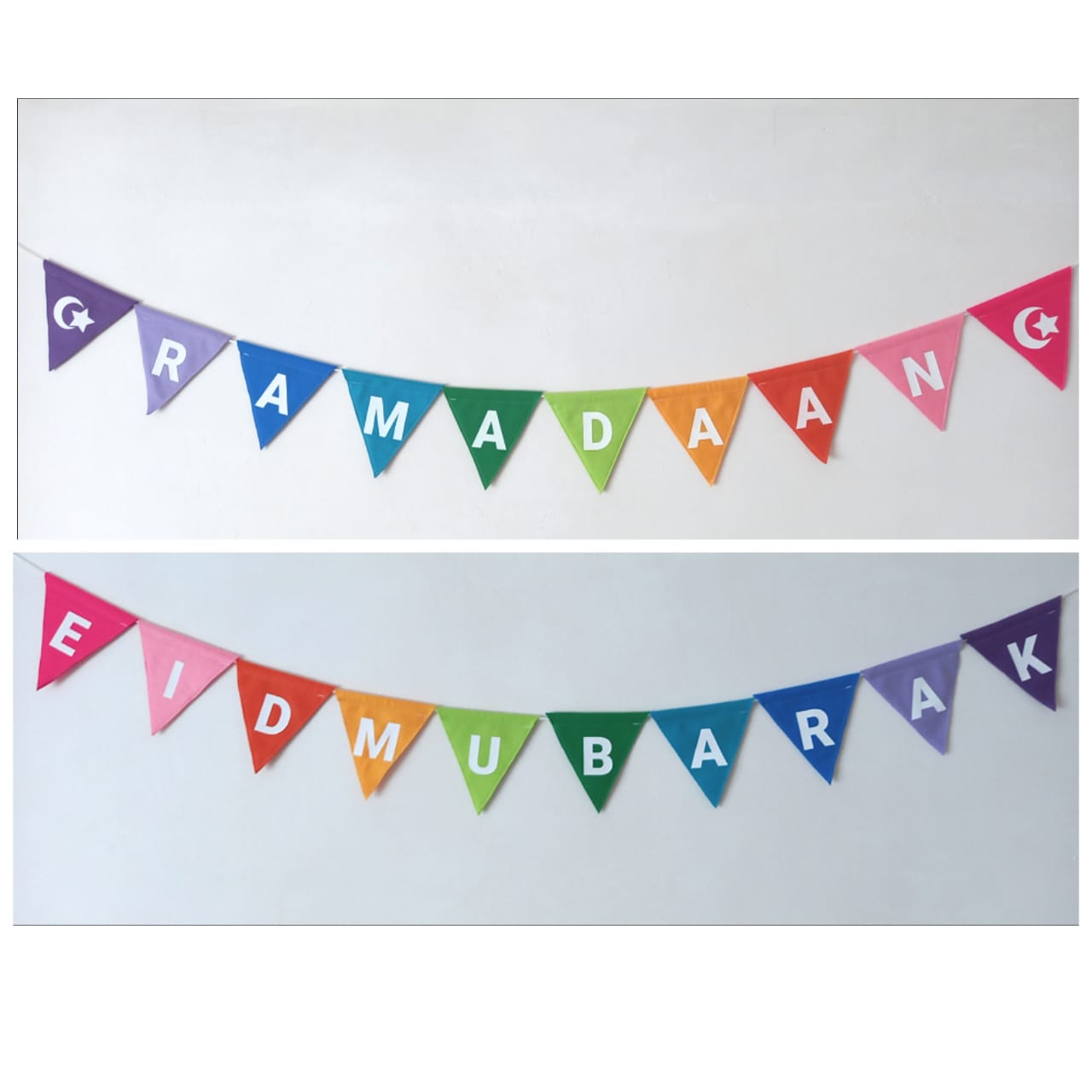 Handmade Ramadaan & Eid Felt Bunting (Double Sided) - Rainbow