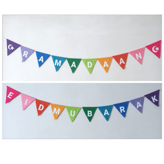 Handmade Ramadaan & Eid Felt Bunting (Double Sided) - Rainbow