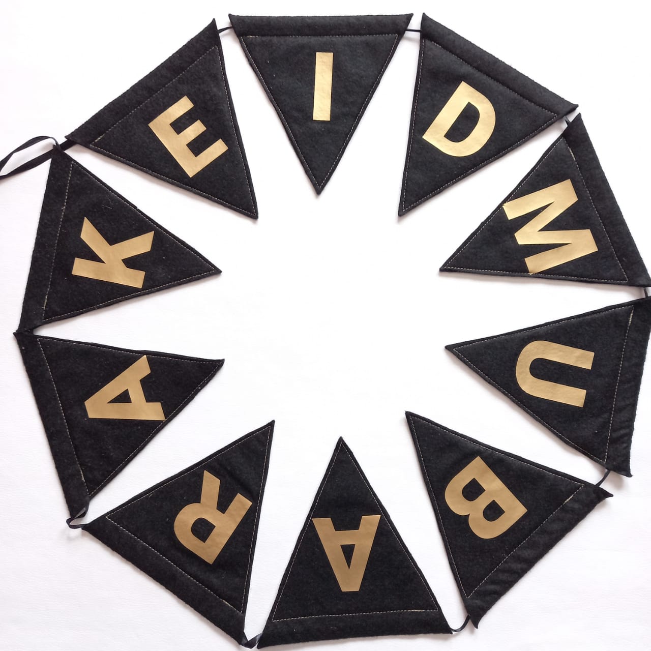 Handmade Ramadaan & Eid Felt Bunting - Black & Gold (Double Sided)