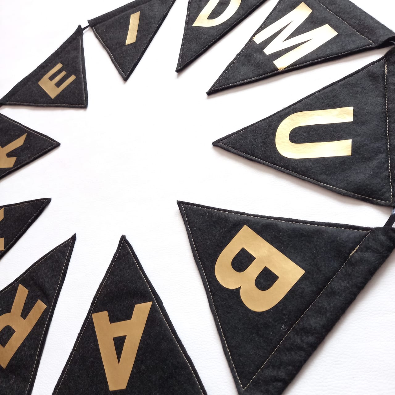 Handmade Ramadaan & Eid Felt Bunting - Black & Gold (Double Sided)
