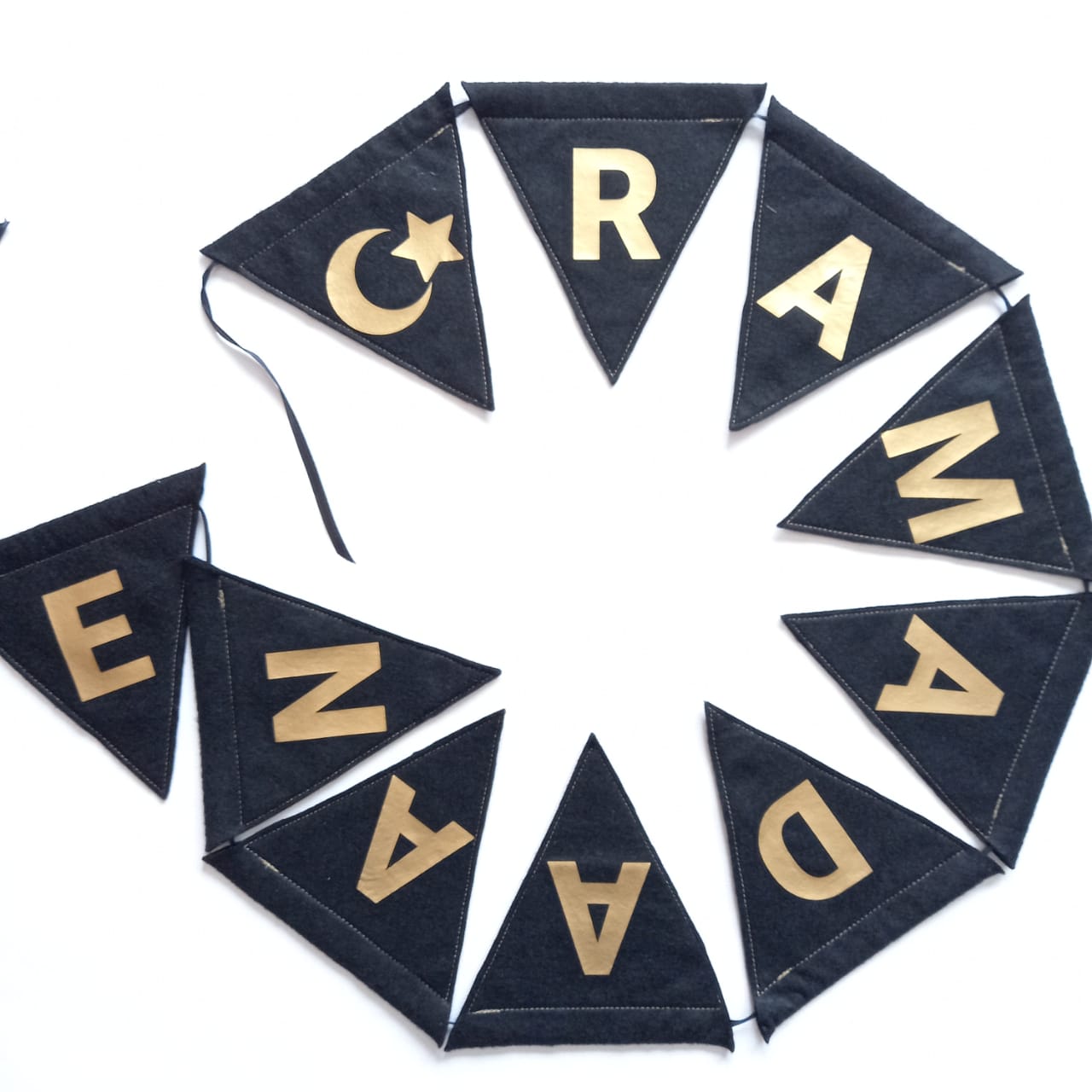 Handmade Ramadaan & Eid Felt Bunting - Black & Gold (Double Sided)