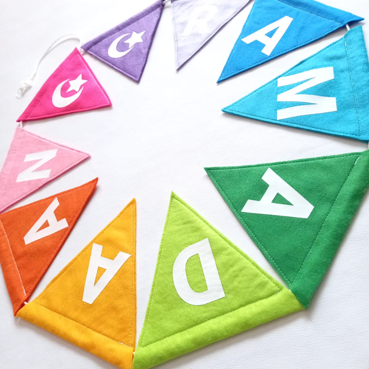 Handmade Ramadaan & Eid Felt Bunting (Double Sided) - Rainbow