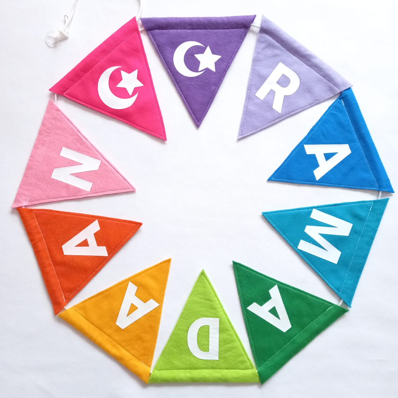 Handmade Ramadaan & Eid Felt Bunting (Double Sided) - Rainbow