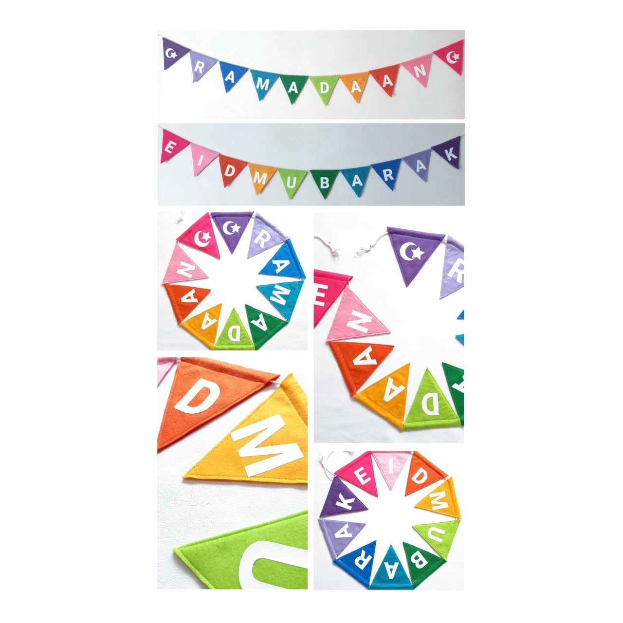 Handmade Ramadaan & Eid Felt Bunting (Double Sided) - Rainbow