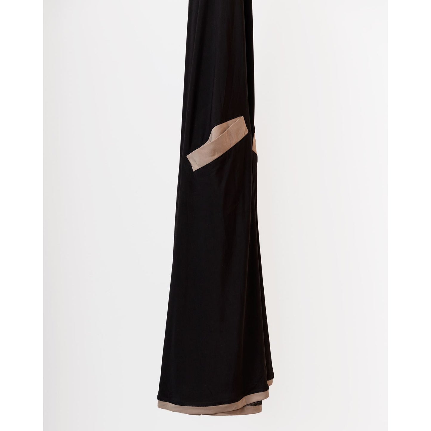Pocket Burqa - Knee Length - Full Black With Nude
