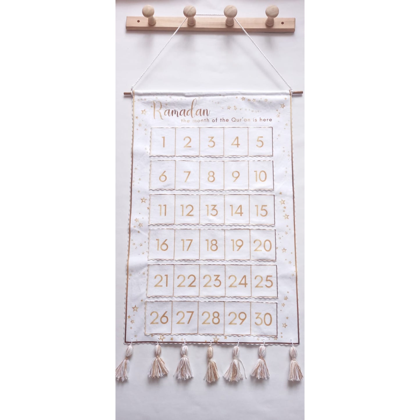 Handmade White and Gold Ramadan Calendar (with Pockets)
