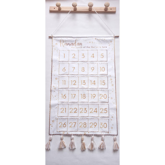 Handmade White and Gold Ramadan Calendar (with Pockets)