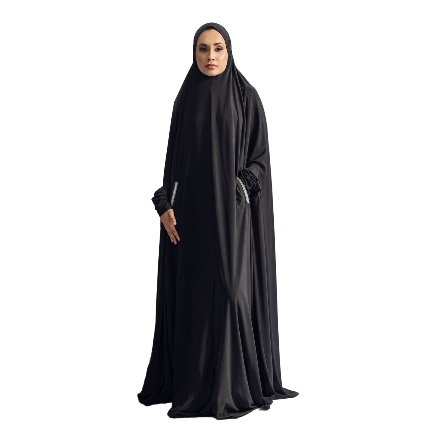 Pocket Burqa With Sleeves - Full Length: Full Black