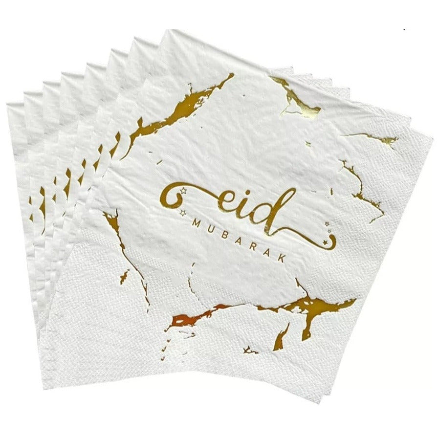 Eid Mubarak Serviettes - White Marble (Pack of 20)
