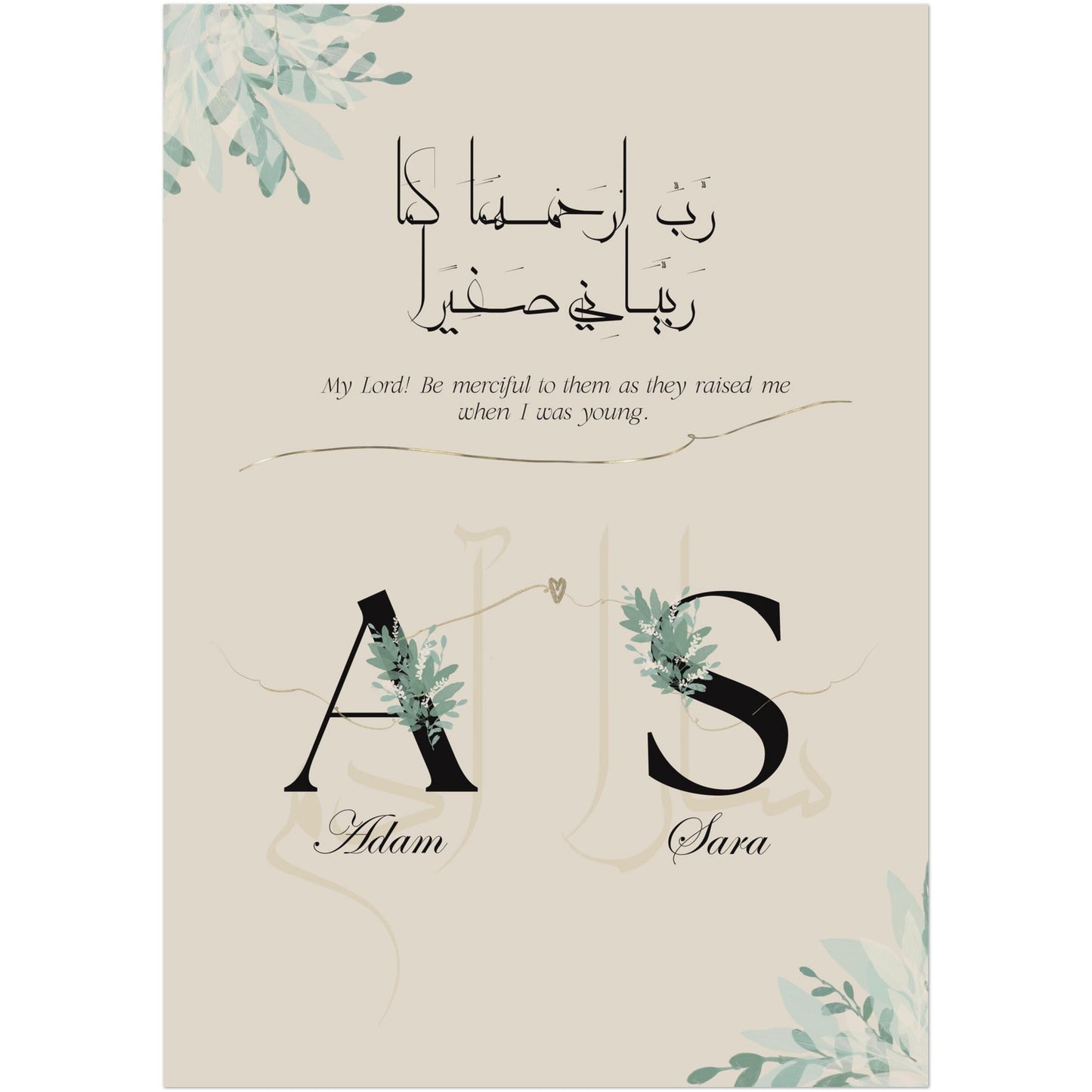 Personalisable Islamic Art Gift: Dua for Parents Fine Art Print