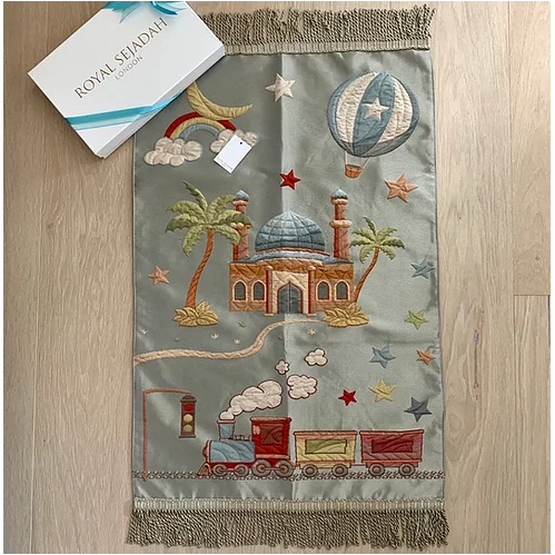 Royal Sejadah - Kids' Luxury Prayer Mat - Blue Train Design